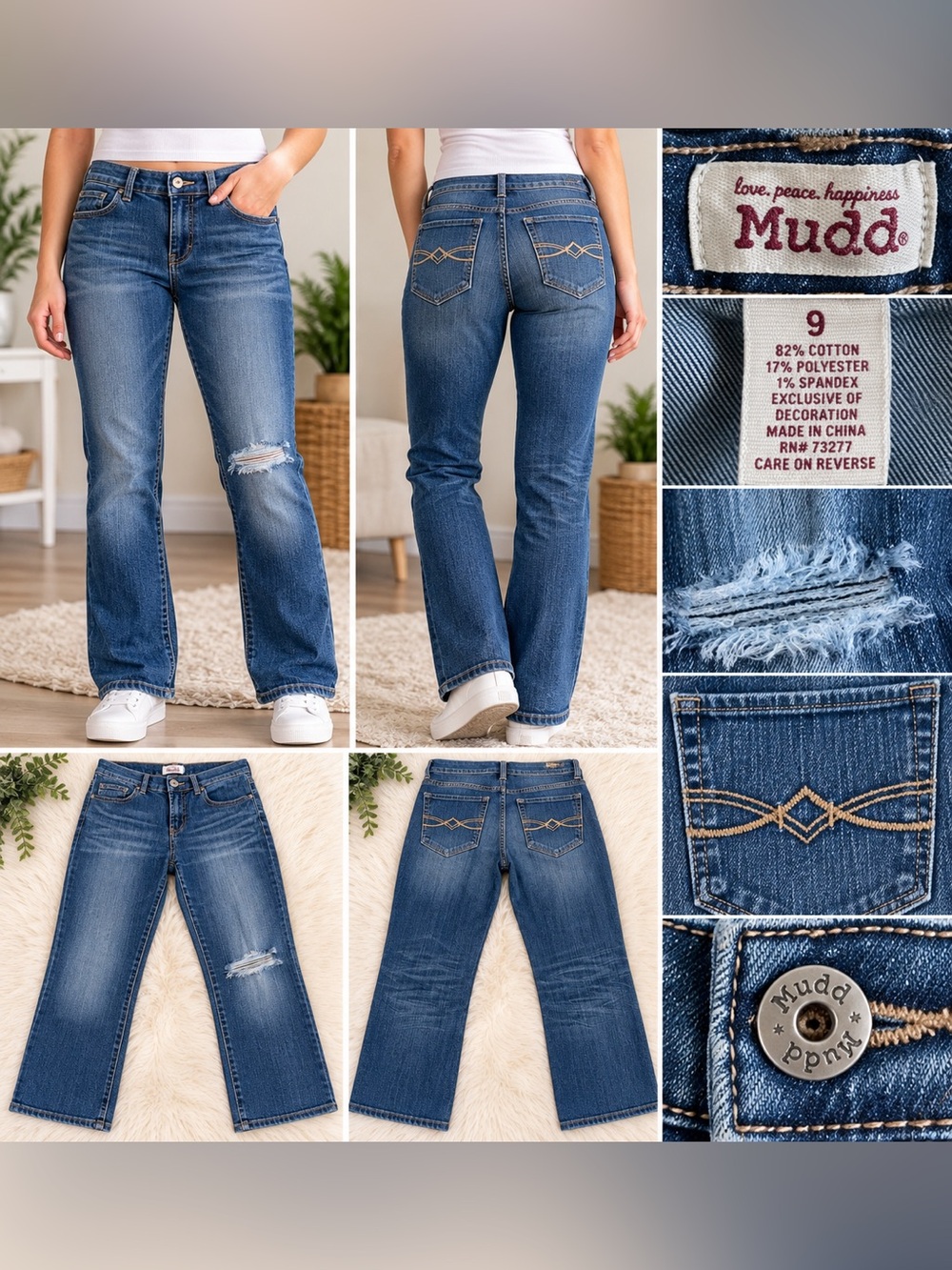 Mudd Distressed Stretch Jeans Women's Size 9 (Y2K Style)
